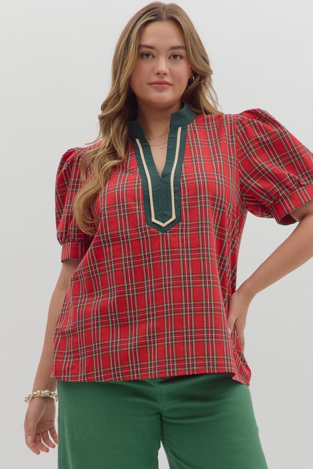 Ruby Red Plaid Collared Shirt