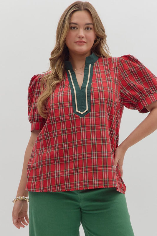 Ruby Red Plaid Collared Shirt