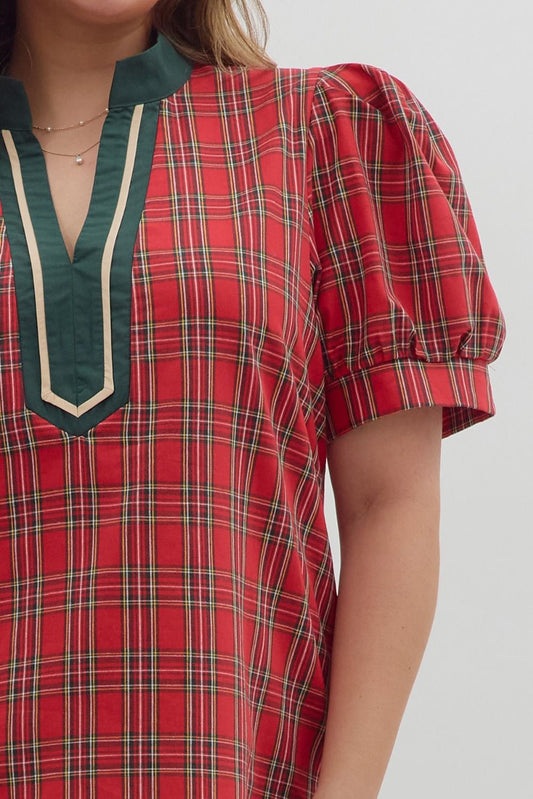 Ruby Red Plaid Collared Shirt