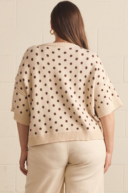 Polka Dot Short Sleeve Sweater Knit Top