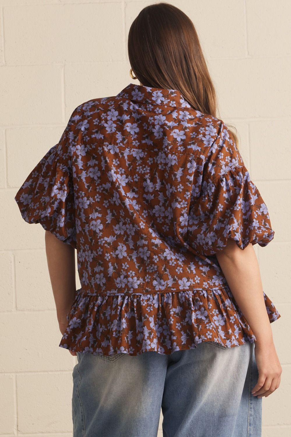 Brown and Blue Floral Blouse