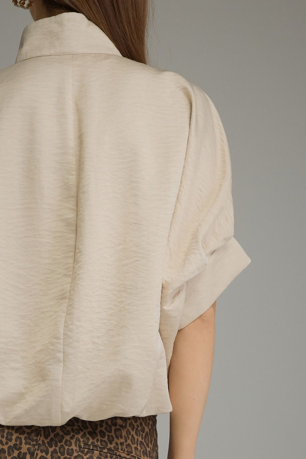 Taupe Short Sleeve Collared Blouse