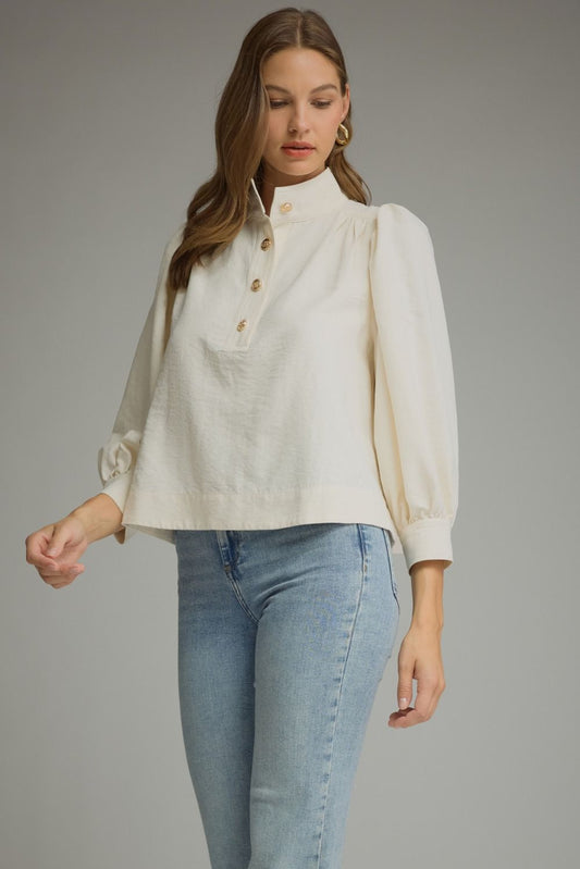 Cream 3/4 Balloon Sleeve Top