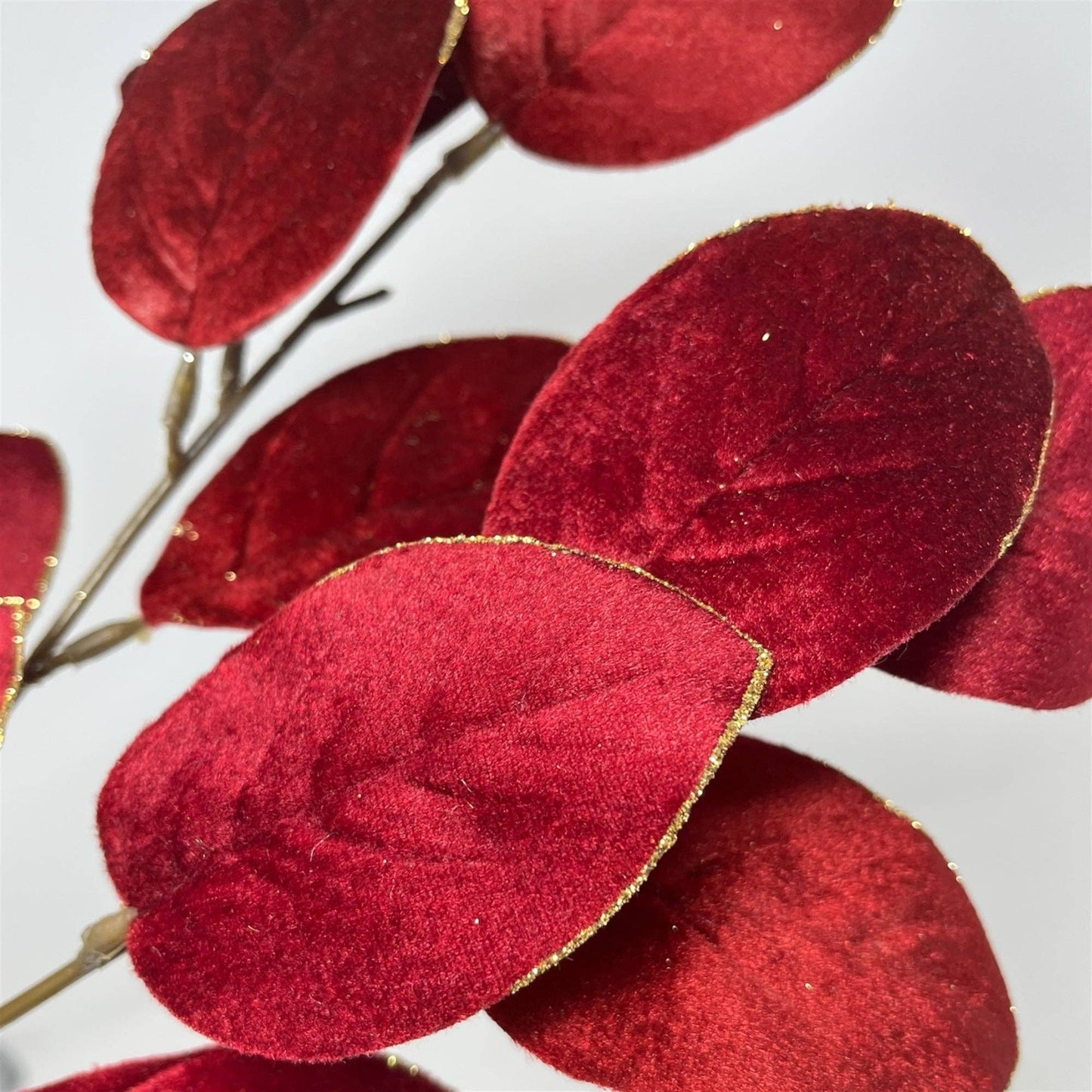 Mini Velvet Magnolia Leaf Spray 23" - Deep Red