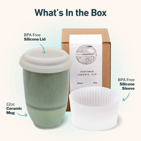Green Ceramic Travel Mug 12 oz
