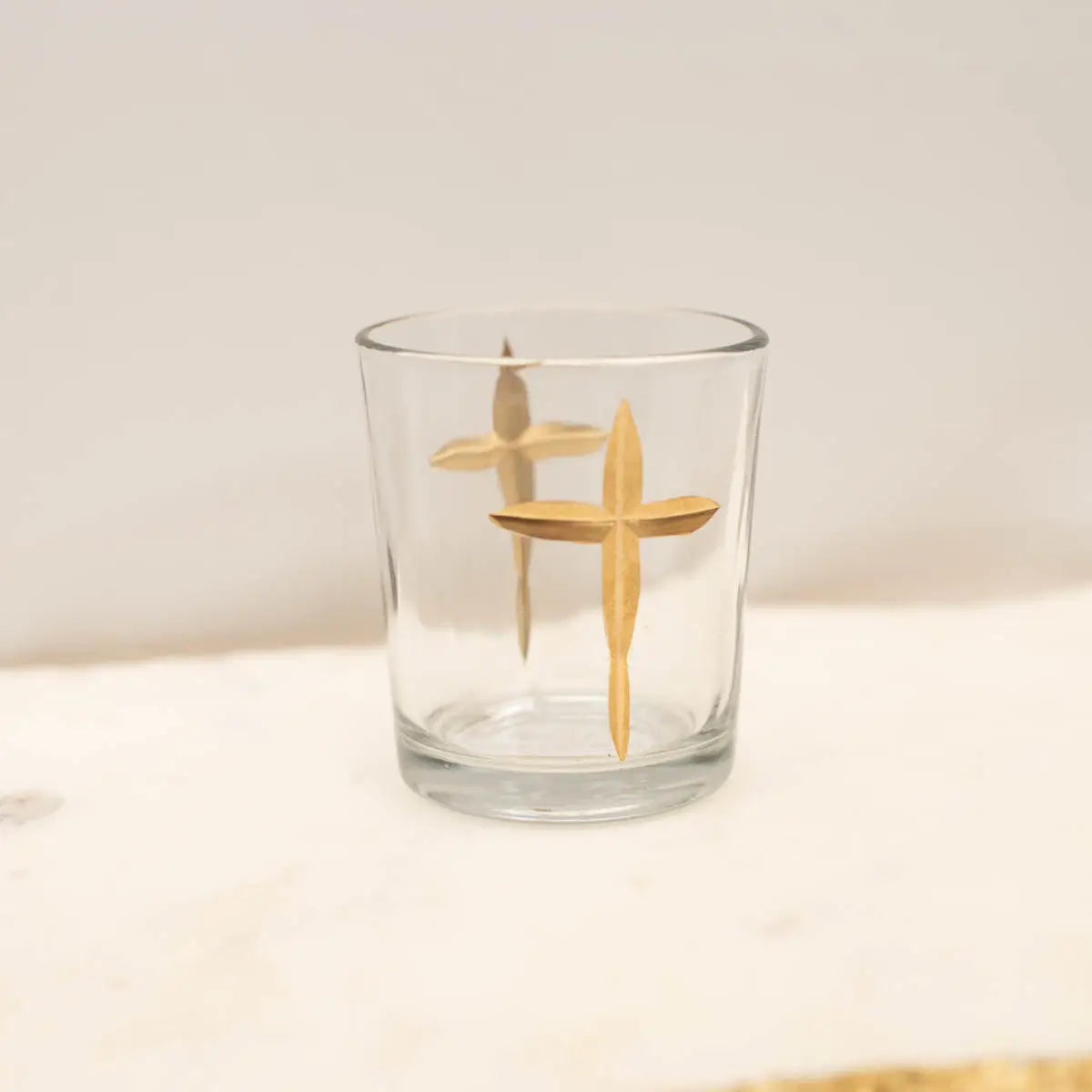Clear and Gold Cross Votive