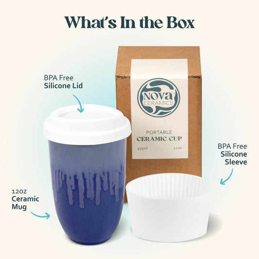 Neptune Ceramic Travel Mug – 12oz with Lid & Sleeve