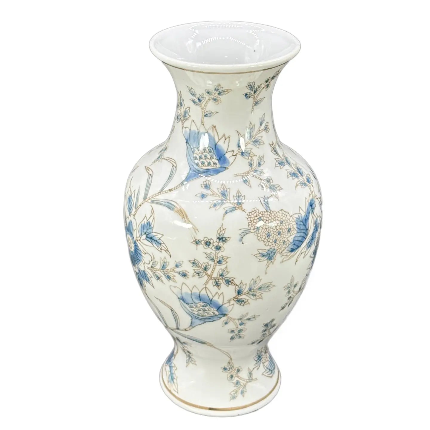 White and Blue Chinoiserie Indoor Ceramic Vase 14"