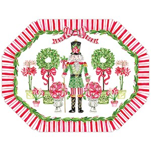 Hand painted Poinsettia Nutcracker with Topiaries Placemats