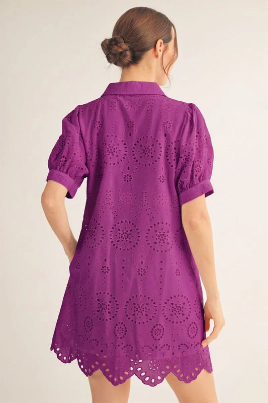 Magenta Eyelet Mini Dress