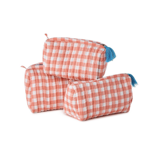 Gingham Set of 3 Cosmetic Bags