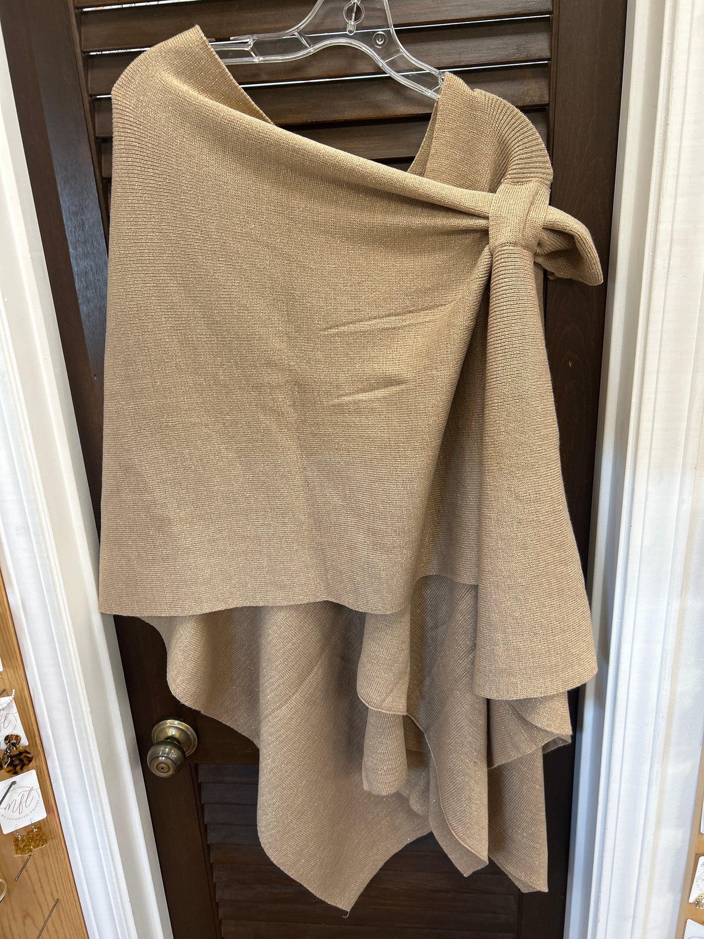 Ruana Wrap with Strap Beige with Gold Sparkle