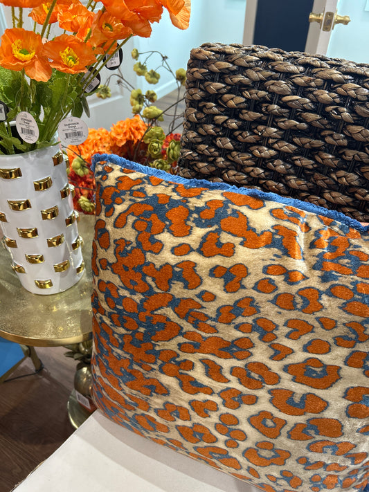 20" Square Cotton Velvet Pillow with Leopard Print Pattern & Tufted
