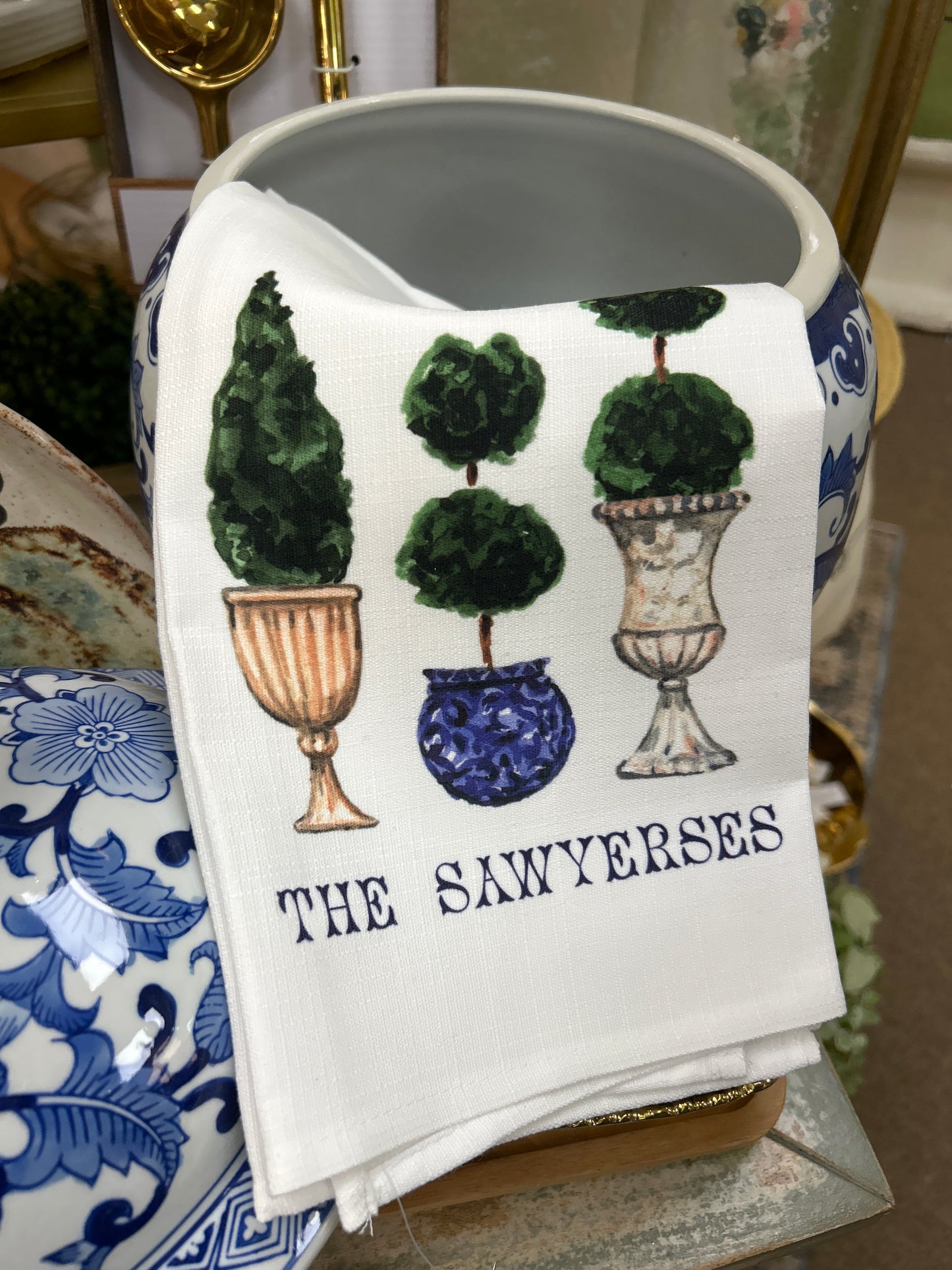 Topiary Monogram Tea Towel-The Sawyerses