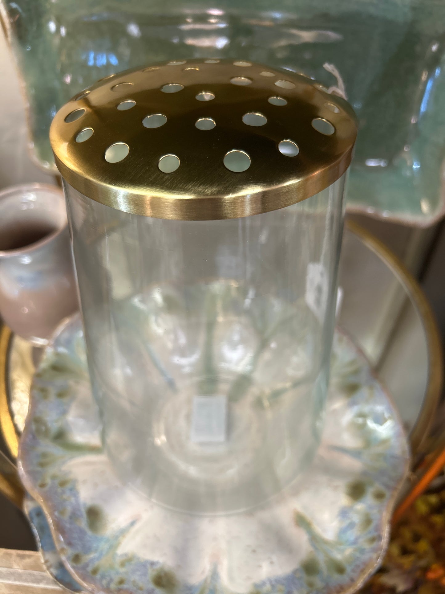 Medium Gold Top Clear Glass Vase with Frog Top