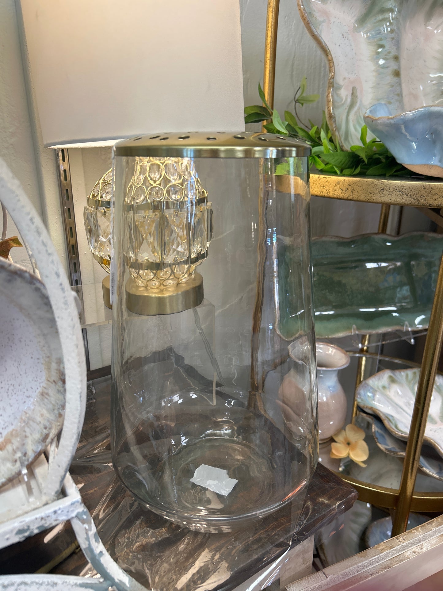 Tall Floral Top Clear Vase with Frog Top