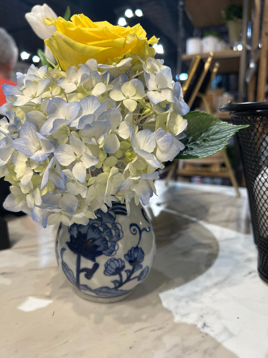 Blue and White Floral Chinoiserie Vase