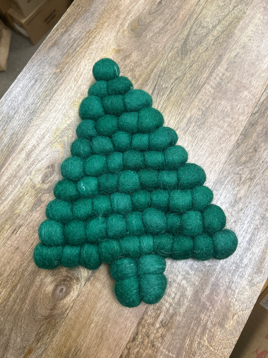Green Tree felt Pom Trivet