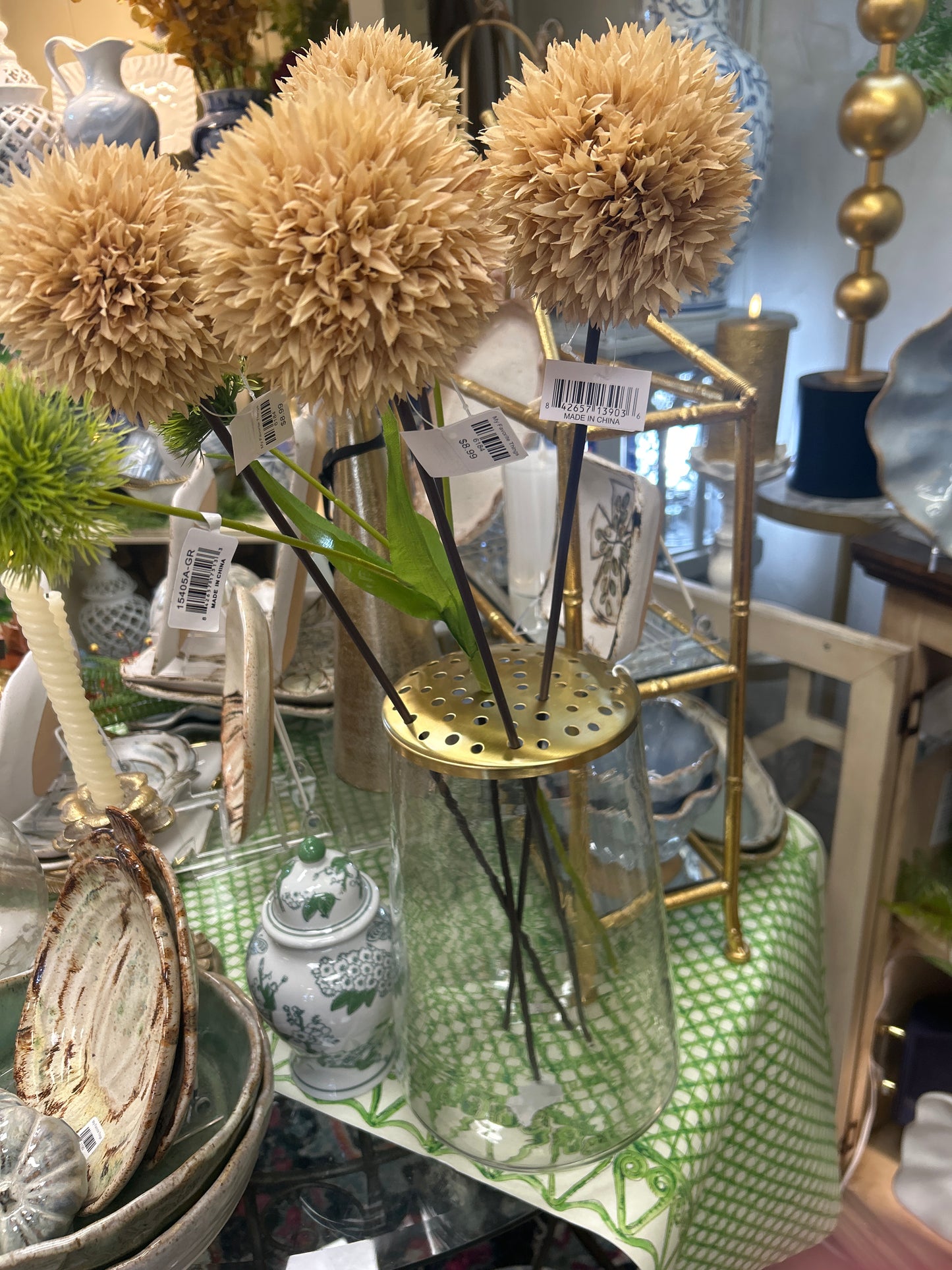 Tall Floral Top Clear Vase with Frog Top