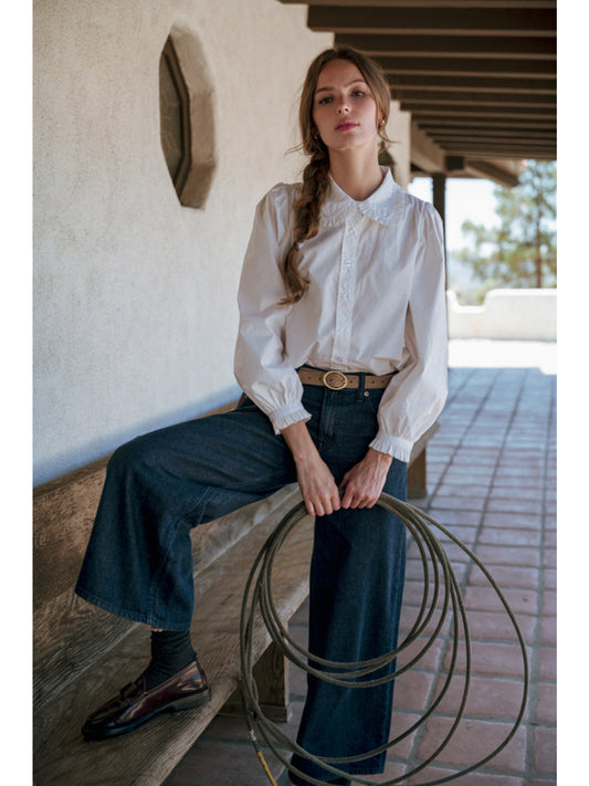Gwen Ruffle Cuffed Long Sleeve Button Down Shirt