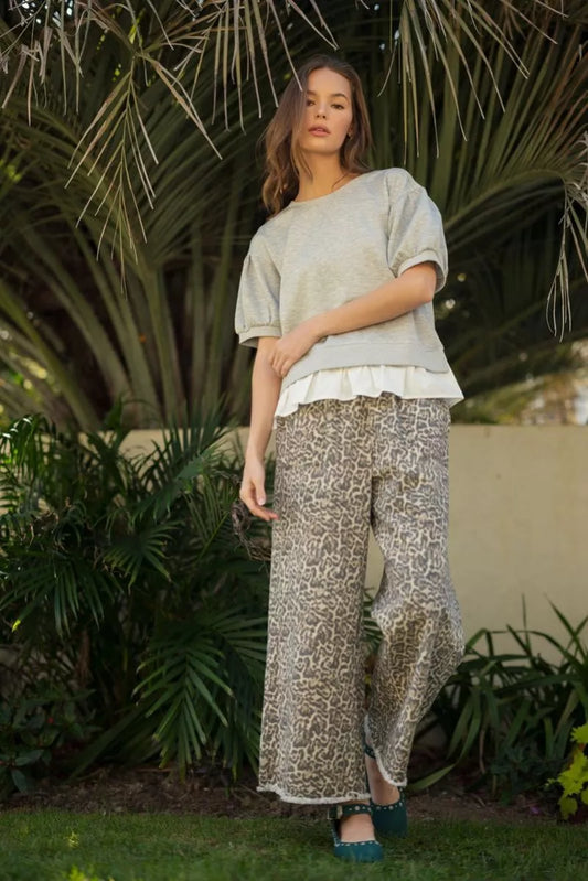 Frayed Hem Leopard Pants