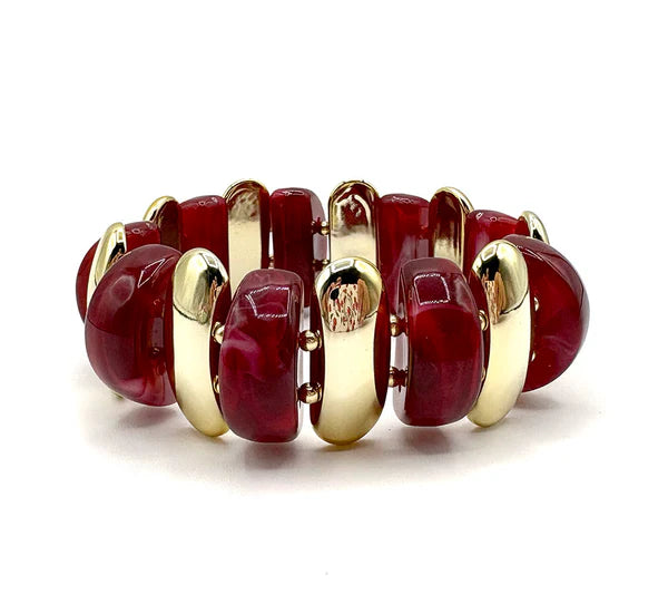 Maroon Acrylic and Gold Stretch Bracelet