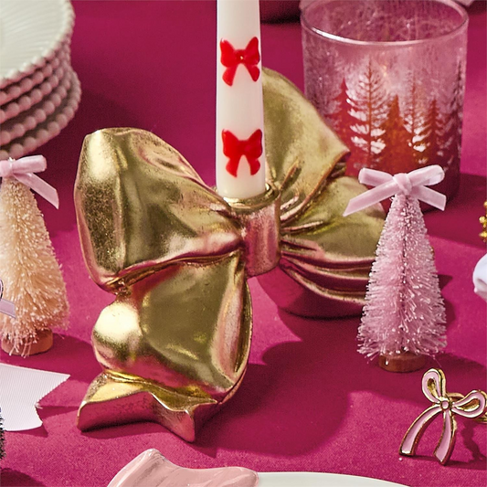 Large Gold Bow Taper Candle Holder
