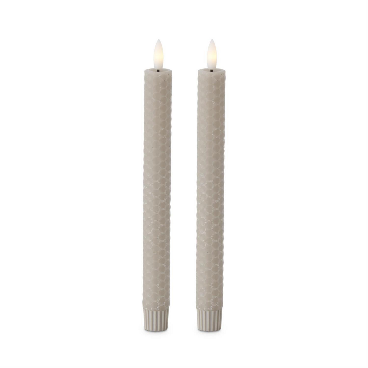 Set of 2 9.75 Inch Taupe Honeycomb LED Taper Candles w/Timer