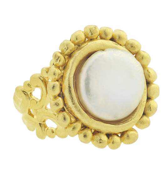 Susan Shaw Gold Round Pearl Ring 9014WG