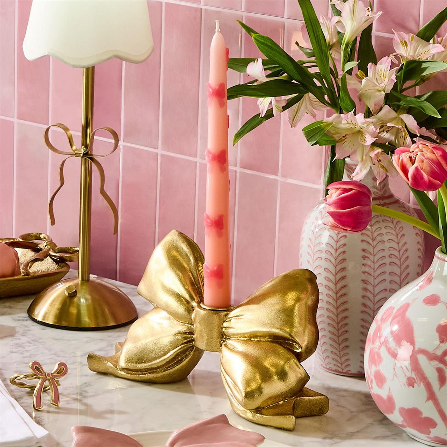 Large Gold Bow Taper Candle Holder