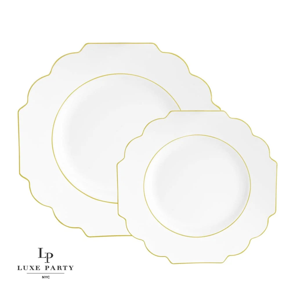Scalloped White • Gold Plastic Plates