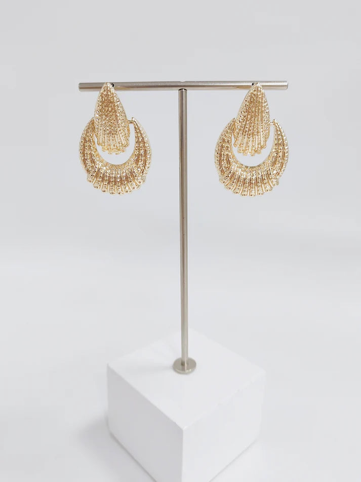 Gold Geometric Textured Drop Earring