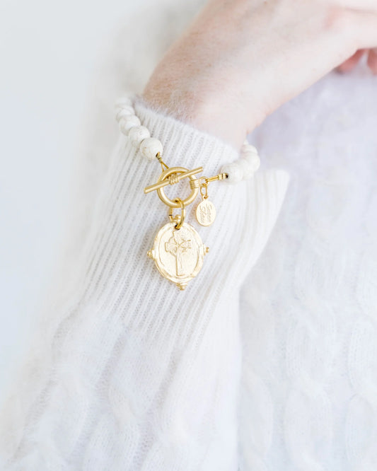 Susan Shaw White Turquoise Cross Stone Toggle Bracelet 2911CG