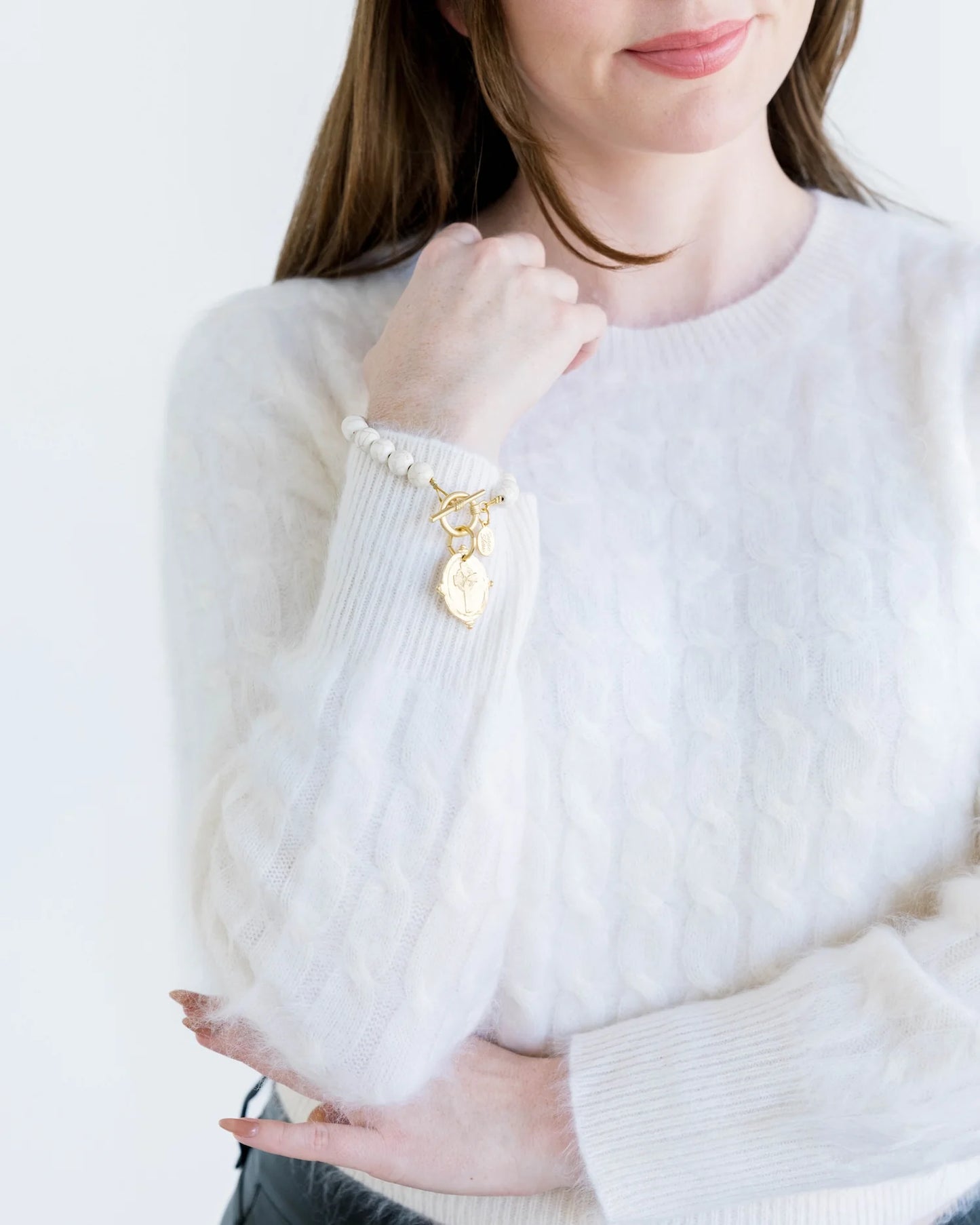 Susan Shaw White Turquoise Cross Stone Toggle Bracelet 2911CG