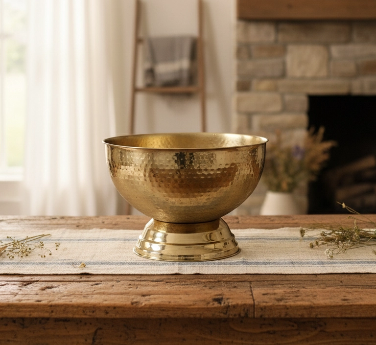 14"" Gold Hammered Bowl with Base