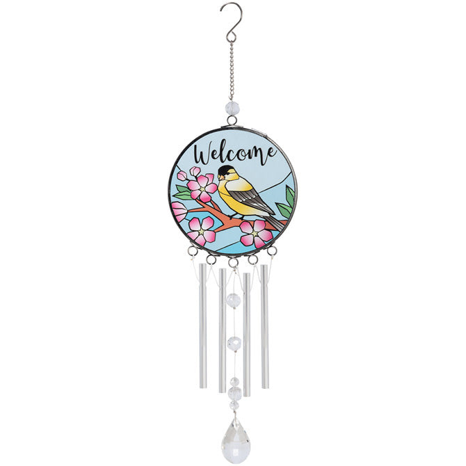 14.5" Stained Glass Chime - Yellow Finch 'Welcome' 10509