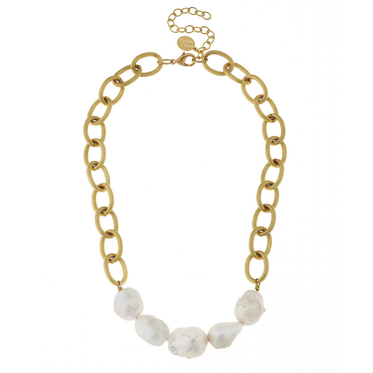 Susan Shaw Gold Chain w/ Center White Baroque Pearl Necklace 3408G
