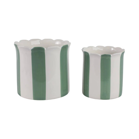 Green Striped Scallop Edge Planter