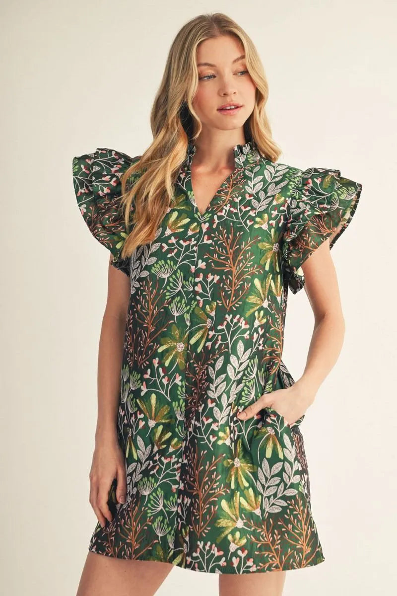 Just Gorgeous Green Jacquard Dress