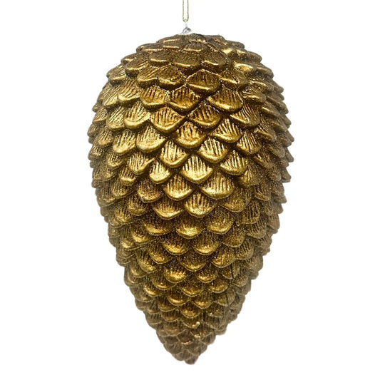 Plastic Pine Cone Ornament - Rustic  Metallic  Gold 9"