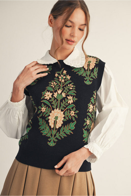 Floral pattern lovely sweater vest.