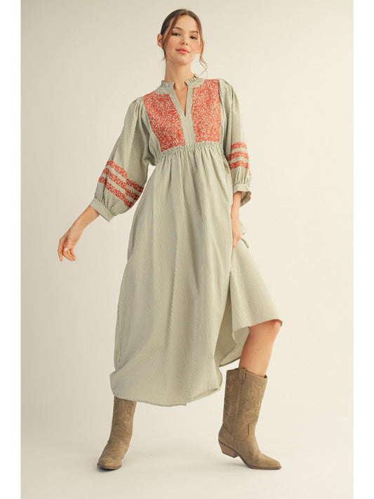 Olivia Embroidered Striped Dress