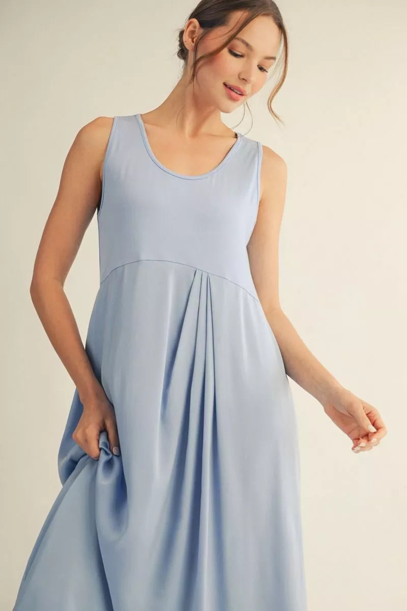 Drop Shoulder Sweater with Midi Dress  Set  -  Sky Blue