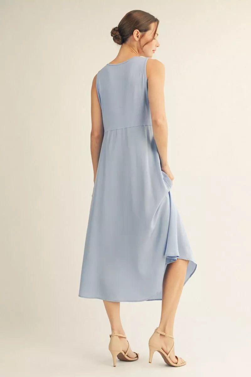 Drop Shoulder Sweater with Midi Dress  Set  -  Sky Blue