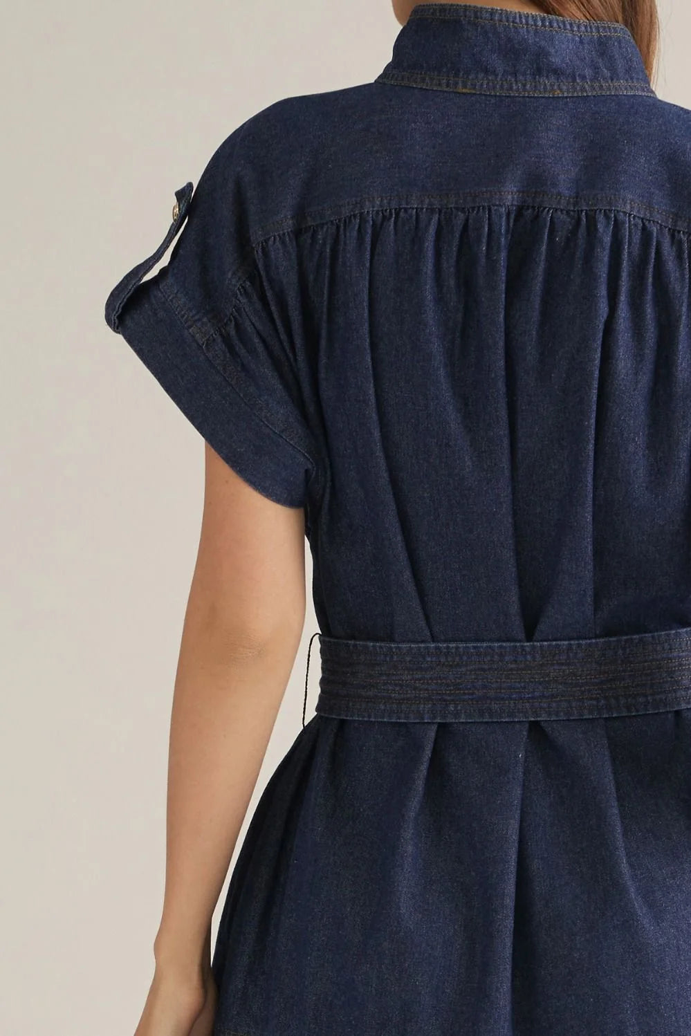 Dark Wash Denim Midi Dress with Belt