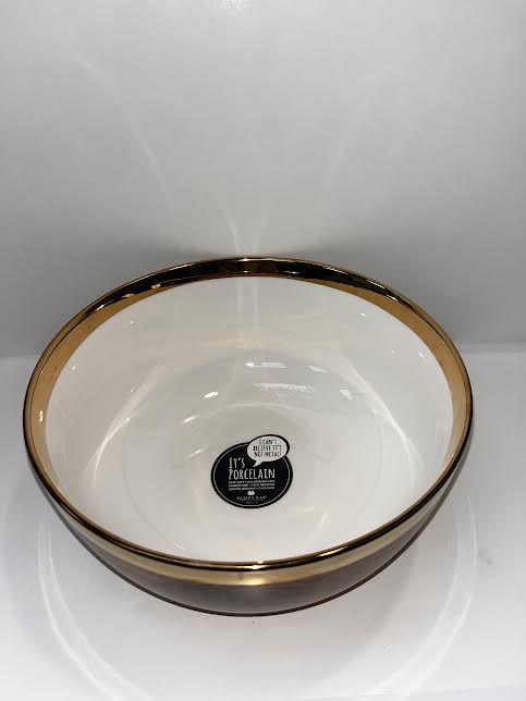Pampa Bay Wood Serving Bowl with Gold Rim
