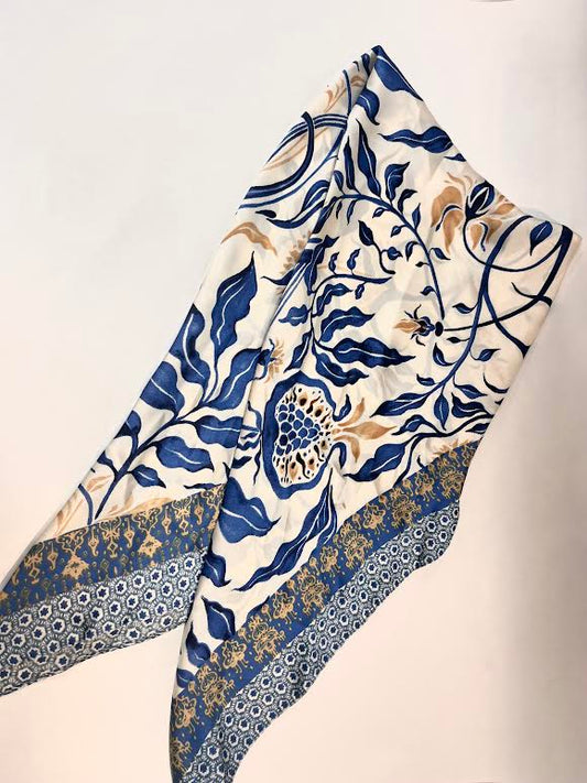 Blue Vine Floral Print Bandana Scarf