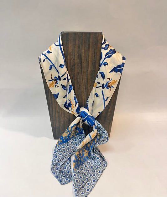 Blue Vine Floral Print Bandana Scarf