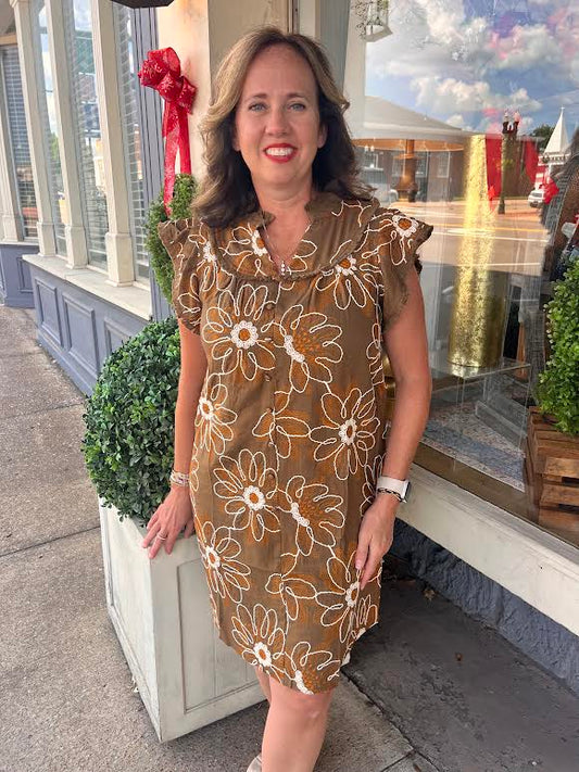 Embroidered Floral Shift Dress