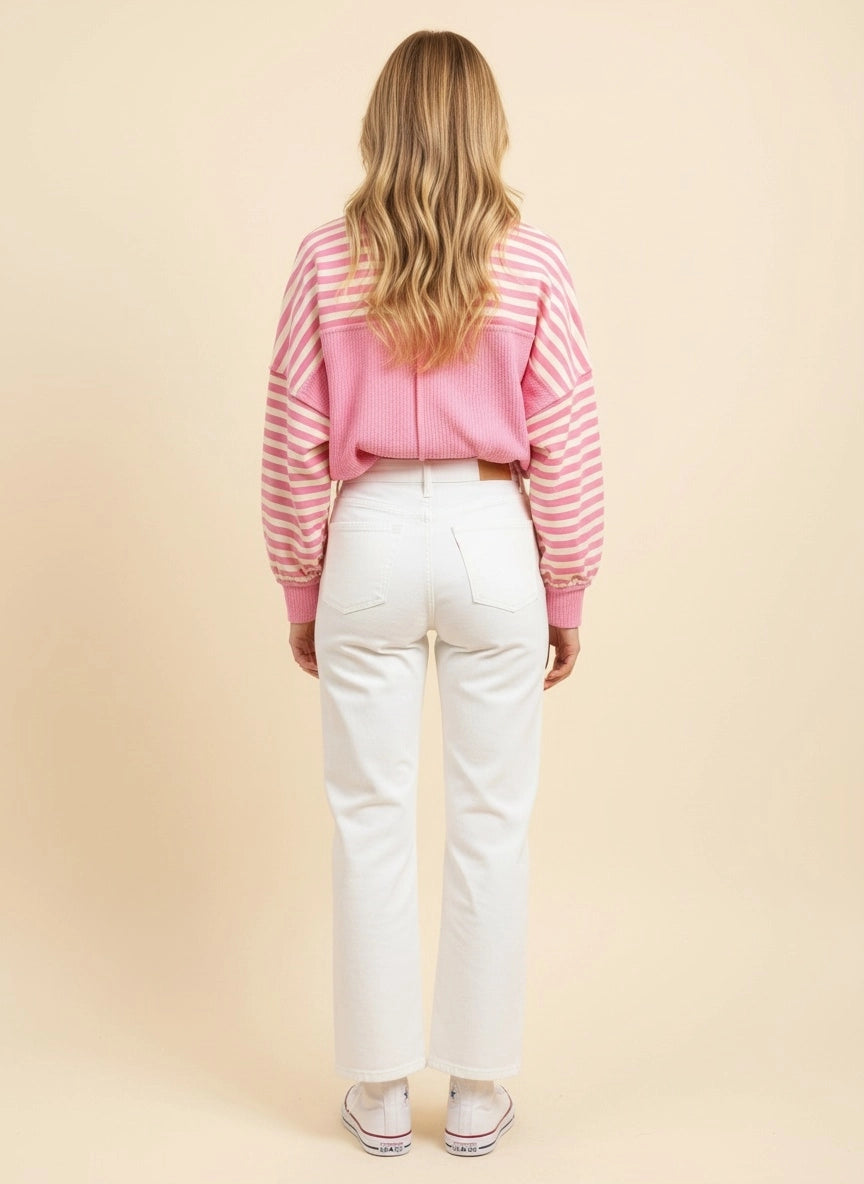 Pink & Cream Striped Oversized Pullover